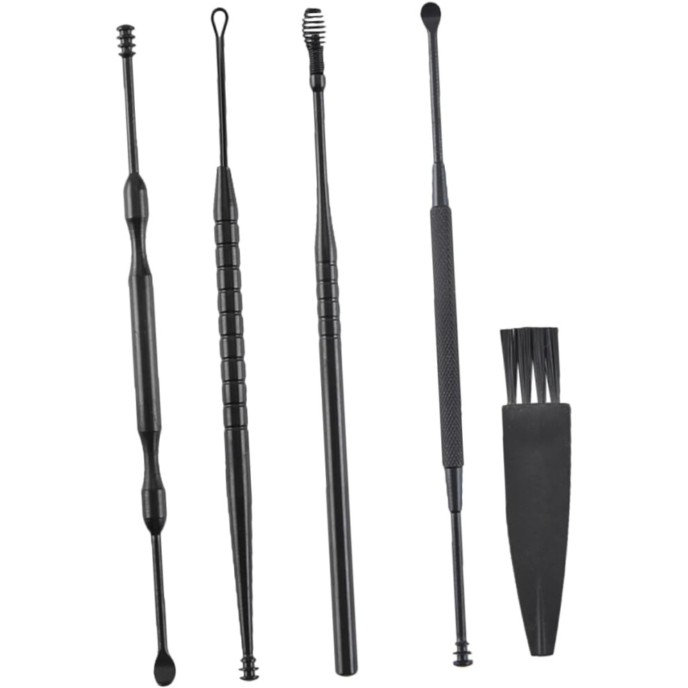 Hkhbjs Black Professional Earwax Tool Kit 5Pcs Set With Dual-Head Spring Ear Scoop Portable Ear Cleaning Tools