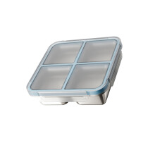 Efficient 4 Section Metal Lunch Box With Secure Locking-Blue