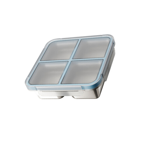 Efficient 4 Section Metal Lunch Box With Secure Locking-Blue
