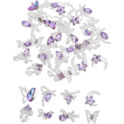 Décorations pour ongles nœud papillon gothique étoile strass violet