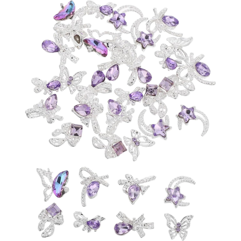 Hkhbjs Purple Rhinestone Bow Nail Charms Gothic Butterfly Star Manicure Decorations