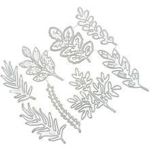 DIY-Stanzformen-Set aus Kohlenstoffstahl mit geprägten Blättern, 8-teilig, silberfarben, Metall, 105 x 95 mm