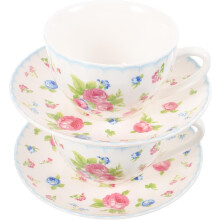Kaffeetassen-Set, Kaffeetasse mit Untertasse, 150 ml, Bone China, Retro-Muster, praktisch für unterwegs, ideal für die ganze Familie