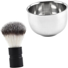 2pcs Men Shaving Brush Stainless Steel Beard Brush Metal Shaving Mug Soap Bowl