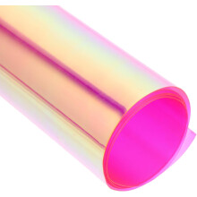 Lámina de tela de vinilo PVC holográfica iridiscente de 50 cm x 95 cm, color rosa, para manualidades y costura.