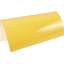 Film vinyle thermocollant à paillettes jaune nuit phosphorescent pour la confection de vêtements et autres loisirs créatifs.