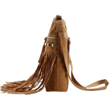 Xishi Samt-Schultertasche, Quasten-Nieten-Tasche, stilvolle Umhängetasche für Damen für den täglichen Gebrauch
