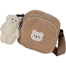 Umhängetasche aus Lammwolle mit Bärenmotiv, modische Schultertasche mit Bärenanhänger, braun, lässige Reisetasche