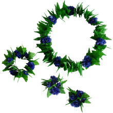 5-delars tropiskt kjolset Hawaiiansk lövkjol med blomstergirlang och håraccessoar