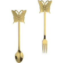 Ensemble de vaisselle en acier inoxydable avec couverts, fourchette et cuillère papillon créatives pour remuer le café et déguster les desserts.