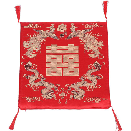Coussin décoratif Red Square Dragon Phoenix, confortable et portable, en polyester et coton.
