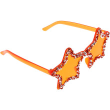 Lunettes de soleil sans monture en forme d'étoile pour femme, couleur orange bonbon avec incrustation de strass