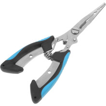 Alicates de pesca de acero inoxidable con mango azul, herramienta para pesca con señuelos y mosca, para agua dulce y salada.