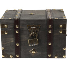 Coffre au trésor en bois avec cadenas à combinaison, grande boîte de rangement rétro pirate