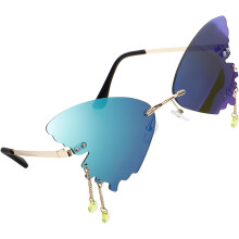 Sonnenbrille mit Schmetterlingsrahmen für Damen, grüne Gläser und goldener Rahmen, stylische Partybrille