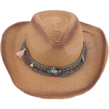 Sombrero de paja plegable de ala ancha para mujer y hombre, estilo bohemio elegante para exteriores.
