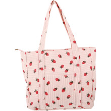 Tragetasche aus Canvas mit Erdbeermuster, rosa Schultertasche, süße Sommer-Strandtasche für Damen