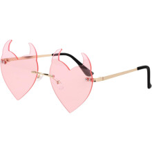 Lunettes de soleil en forme de cœur de diable, monture en métal sans contour, verres roses, accessoires photo pour Halloween