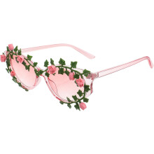Lunettes de soleil en forme de fleur pour femmes, monture rose, lunettes de soirée ornées de fleurs