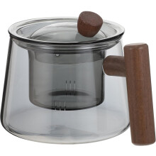 Teekanne aus Glas für losen Tee, 500 ml, hochwertiges Glas und Holz, angenehme Haptik