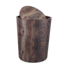 Papelera redonda con tapa, diseño retro de madera, gran capacidad, material PP resistente, fácil de limpiar y elegante diseño.