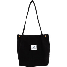Cord-Schultertasche, geräumige Tragetasche aus Canvas, Handtasche für Damen, schwarz, Studentin, Einkaufstasche, Umhängetasche