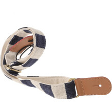 Sangle de guitare réglable en coton bleu marine avec extrémités en cuir, résistante à l'usure et robuste, style rayé. Ceinture pour ukulélé