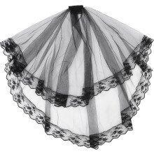 Velo de novia vintage de encaje negro de 80 cm, velo corto de tul transparente para bodas y disfraces de Halloween.