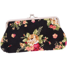 Vintage lange Geldbörse aus Canvas mit Rosenmuster und floraler Stickerei für Damen, Schnallenverschluss und Münzfach