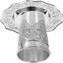 Ensemble de coupes à vin de Pâque, coupe de Kiddouch plaquée argent avec soucoupe, matériau en alliage de zinc élégant