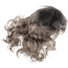 Perruque courte bouclée pour femme, cheveux synthétiques, style volumineux, idéale pour cosplay, soirées et spectacles. Couleur : gris clair.