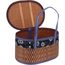Panier pliable en bambou, grande capacité, doublé de tissu bleu, panier de rangement décoratif