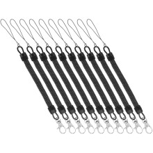 10 Stück schwarze, einziehbare Angel-Lanyards aus verschleißfestem PVC-Material mit spiralförmiger Sicherheitsleine und Schlüsselringen