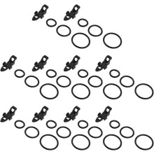 Lot de 10 porte-hameçons pour canne à pêche avec protections pour barre, en plastique noir.