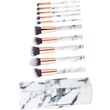 Kit de cosméticos de 10 piezas con estuche de viaje con estampado de mármol para brochas de maquillaje, base y rubor.