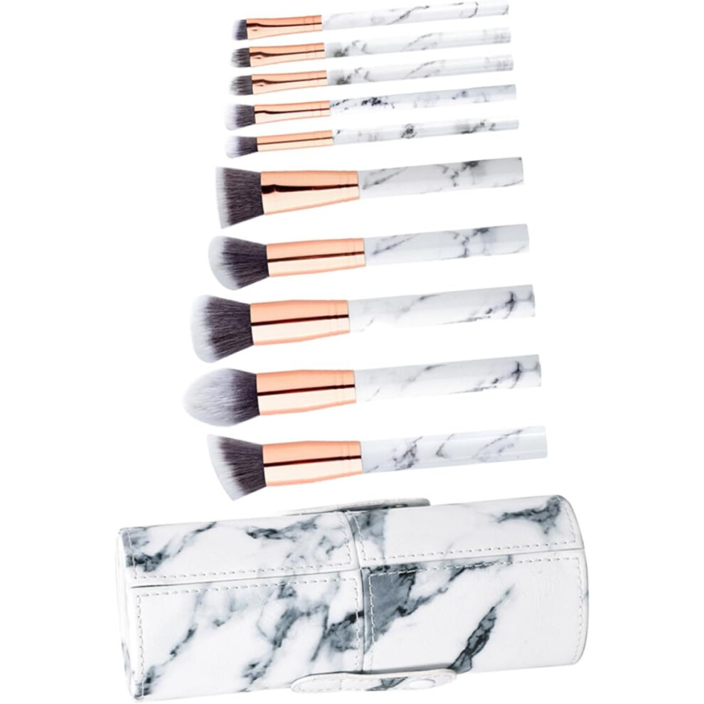 Hkhbjs 10Pcs Cosmetic Kit Makeup Brushes Travel Marble Pattern Case For Foundation And Blush