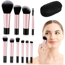 Lot de 10 mini pinceaux de maquillage de voyage pour les yeux et le visage.