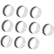 Lot de 10 anneaux rotatifs en acier inoxydable noir pour homme, bijoux fantaisie en acier titane
