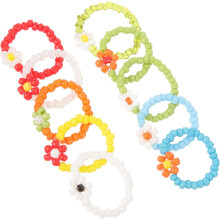 10 bunte, gewebte Blumenperlenringe, niedliche Perlenringe für Damen, Perlenschmuck