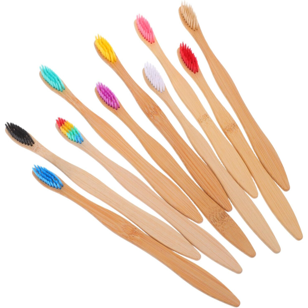 Hkhbjs 10Pcs Bamboo Toothbrush Portable Soft Bristle Manual Toothbrushes With Ergonomic Handle