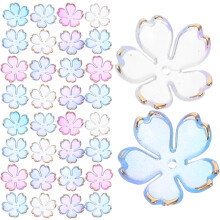 100 Acryl-Kirschblüten-Abstandshalter, blauer Farbverlauf mit goldenem Rand, Mini-Blumenperlen