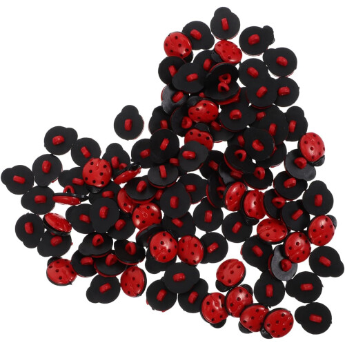 100pcs Ladybug Shaped Buttons Plastic Mini Buttons Ladybug Embellishments