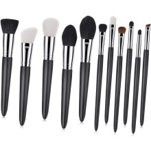 Ensemble de 11 pinceaux de maquillage en poils de chèvre, manches en bois, finition nacrée