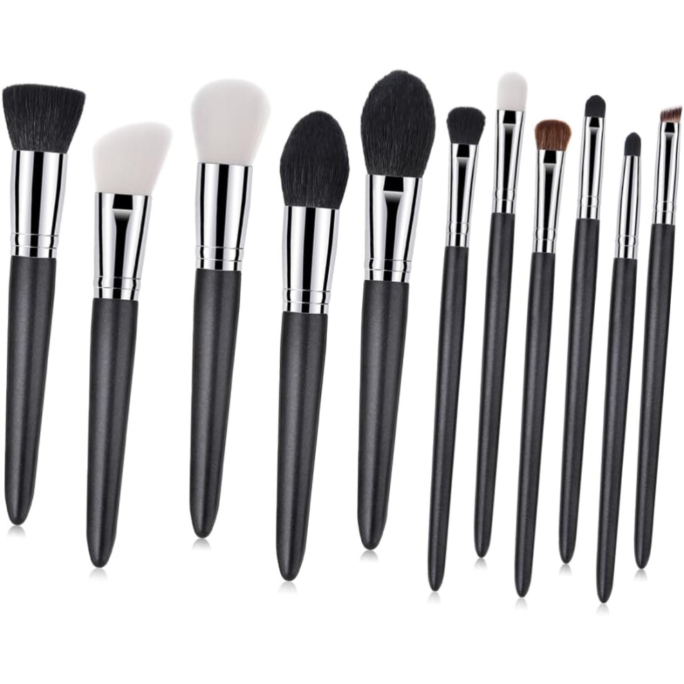 Hkhbjs 11 Pcs Goat Hair Makeup Brush Set Wooden Handle Pearlescent Cosmetic Brushes