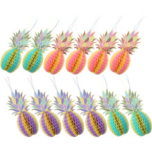 12 Stück Ananas-Papierwaben-Hängedekoration für Hawaii-Partys
