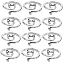 Lot de 12 anneaux de crochet argentés en forme d'oreilles de chat, réglables et tressés, pour tricot.
