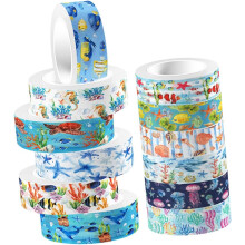 Washi-Tape-Set mit Meerestieren, 12 Rollen, Papieraufkleber mit Meeresmotiven
