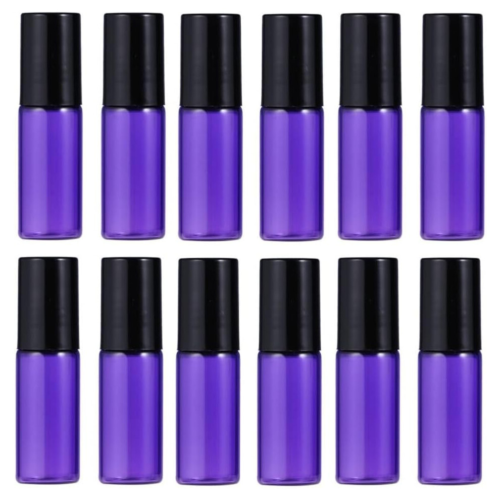 Hkhbjs Purple 12Pcs Glass Roller Bottles Essential Oil Bottles Stainless Steel Roller For Perfumes Toiletries