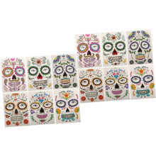 12 láminas de pegatinas faciales multifuncionales con diseño de calavera y flores para Halloween. Tatuajes temporales adhesivos para el cuerpo.