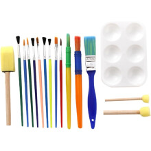Children's 16pcs Painting Brush and Sponge Brush Set with Palettes, Washable Kids Paint Supplies